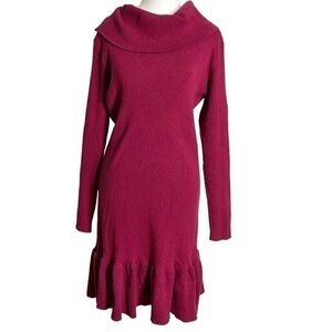 Zeagoo Pink and Blue Knit Midi Cowl Neck Sweater Dress